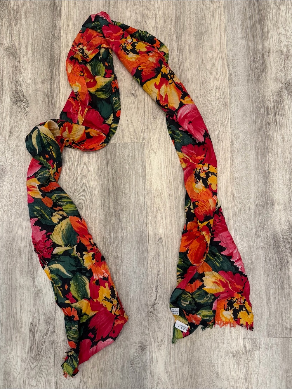 Compagnie International Express 100% Silk Floral Scarf | Long Oblong Wrap